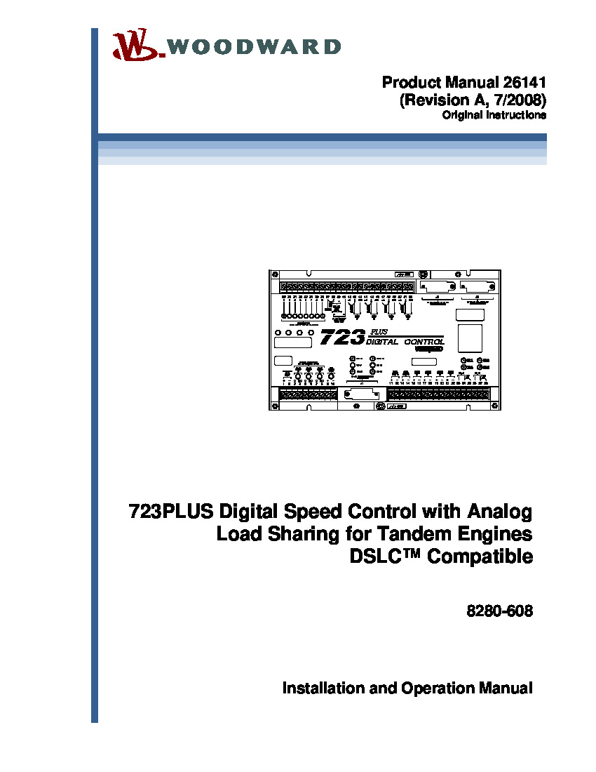 First Page Image of 8280-608 Woodward 723PLUS Digital Speed Control with Analog Load Sharing for Tandem Engines DSLC Compatible 26141.pdf